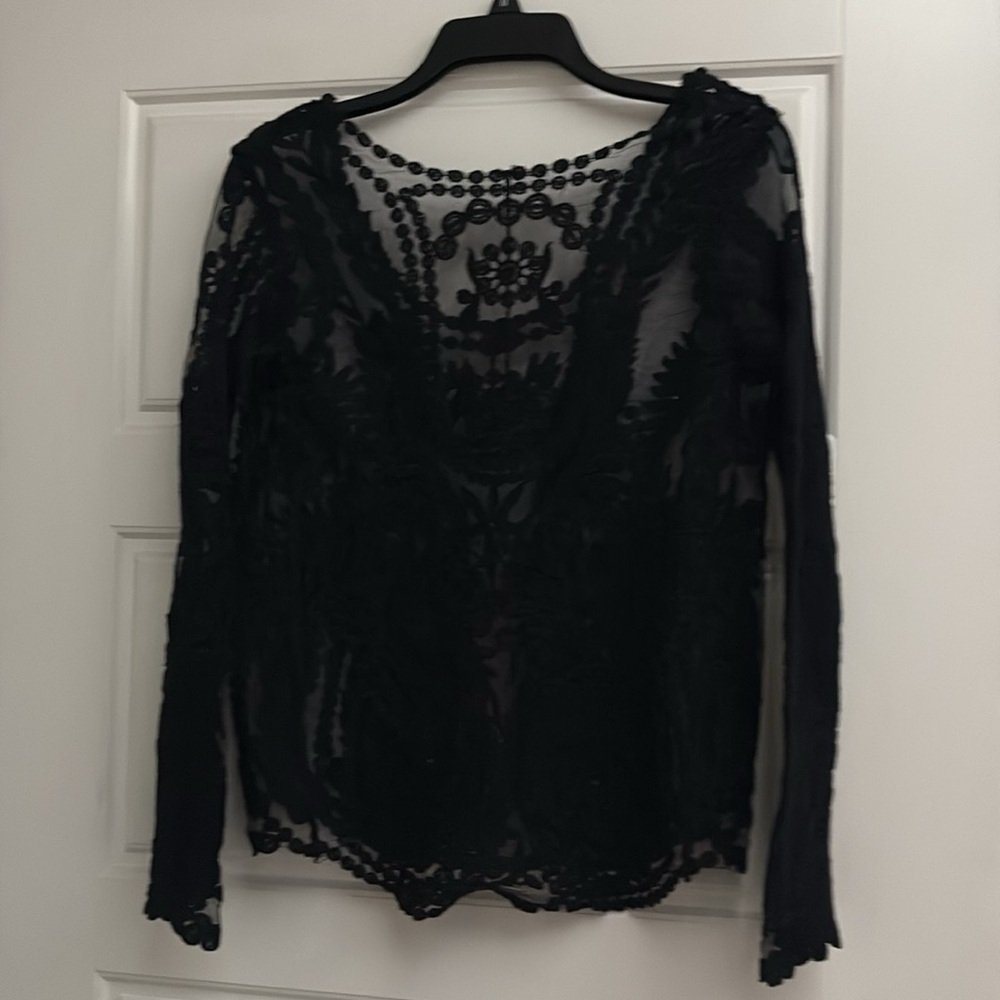 Black Lace Sheer Long Sleeve Top